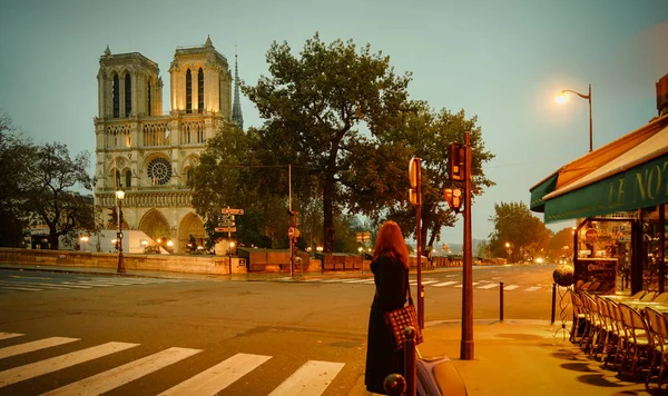 La France. PARIS - 21 OCTOBRE 2016 : Les touristes visitant la cathédrale Notre Dame de Paris est une cathédrale la plus célèbre (1163 - 1345) sur la moitié orientale de l'île de la Cité — Photo