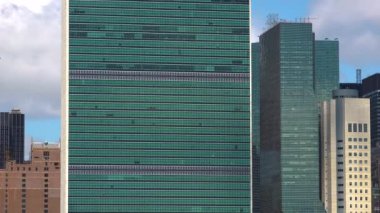 Güzel nefes kesen Manhattan siluetinin Long Island City New York, geniş Onu, Birleşmiş Milletler Genel Merkezi, Ultra Hd 4 k, gerçek zamanlı ile panorama atış ile ilgilenen