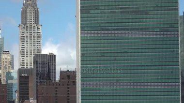 Güzel nefes kesen Manhattan siluetinin Long Island City New York, geniş Onu, Birleşmiş Milletler Genel Merkezi, Ultra Hd 4 k, gerçek zamanlı ile panorama atış ile ilgilenen