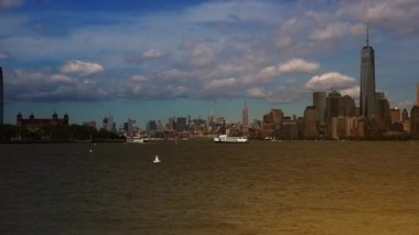 New York, 2017 yaklaşık: Manhattan ünlü Staten Adası feribot yolculuğu New York, ABD, gerçek zamanlı, ultra hd 4k Panoraması