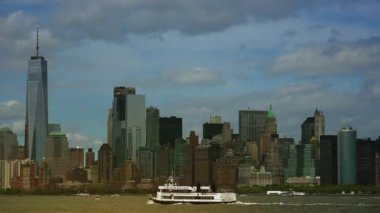 New York, 2017 yaklaşık: Manhattan ünlü Staten Adası feribot yolculuğu New York, ABD, gerçek zamanlı, ultra hd 4k Panoraması