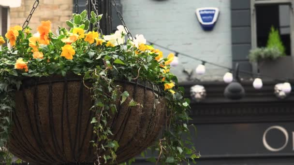 London, uk - circa 2017: Menschen im soho area in london, uk. verschiedene Pubs und Restaurants, ruhige Szene leerer Straßen und historischer Gebäude, ultra hd4k, Echtzeit — Stockvideo