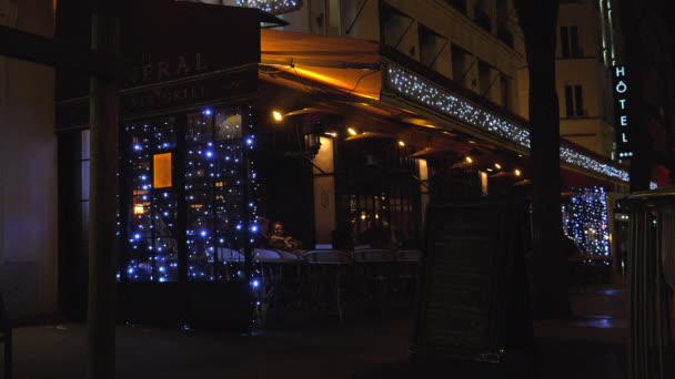 Paris, França, por volta de 22 de dezembro: Campos Elísios em Paris iluminados para o Natal e Arco do Triunfo no fundo — Vídeo de Stock