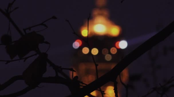 Paris, Frankreich - ca. 2017: Lichtshow des Eiffelturms in der Abenddämmerung. der eiffelturm ist das meistbesuchte denkmal Frankreichs. Blick auf die Lichtshow des Eiffelturms in Paris. — Stockvideo