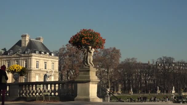 PARIS - circa 2017: Jardins de Luxemburgo em Paris. Com 22,5 hectares, é o segundo maior parque da cidade, e o palácio é a casa do Senado francês. . — Vídeo de Stock