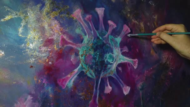 Arte Pintando Painel Com Assunto Coronavirus — Vídeo de Stock