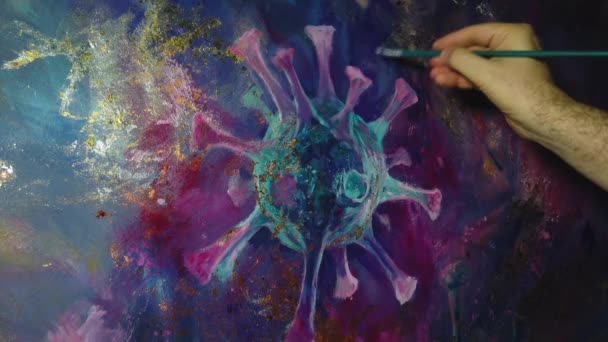 Pittura Arte Pannello Con Soggetto Coronavirus — Video Stock