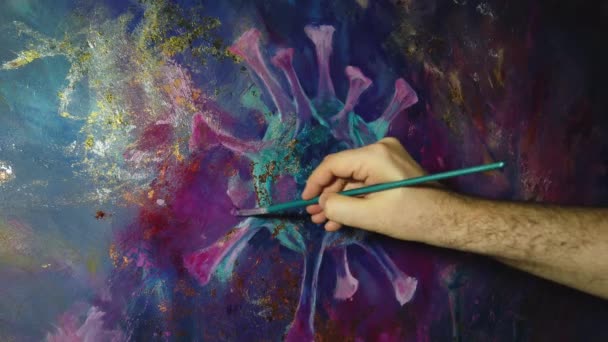 Arte Pintando Painel Com Assunto Coronavirus — Vídeo de Stock