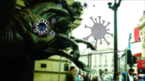 Известные Места Лондона Зараженные Коронавирусом Covid Анимация Графикой Движения — стоковое видео
