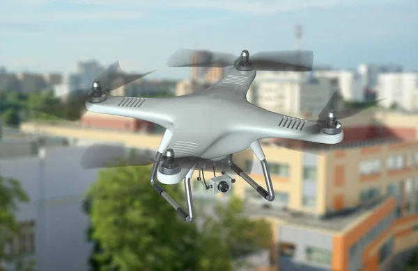 Dronă albă quadrocopter — Fotografie, imagine de stoc