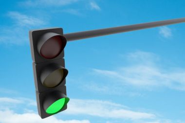 Beyaz arkaplanda trafik ışığı izole edildi