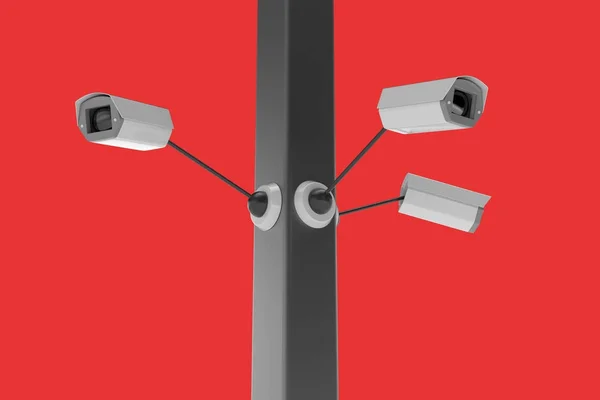 CCTV security camera on red background