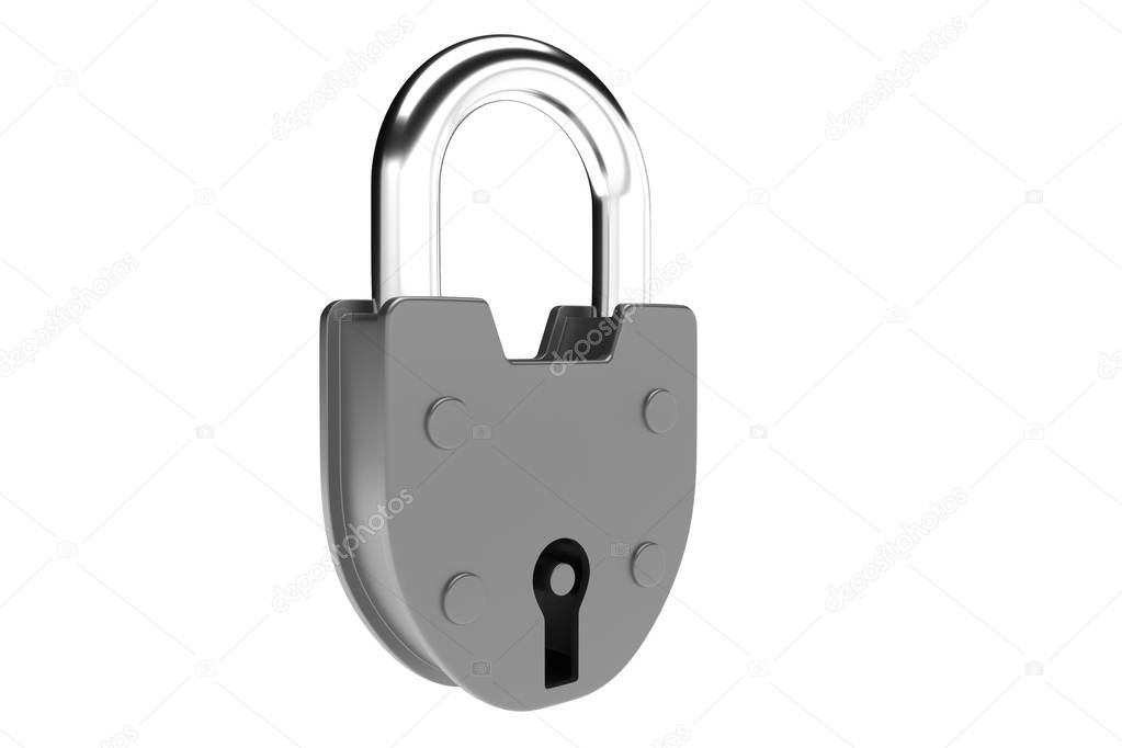 Stainless padlock isolated on the white background.