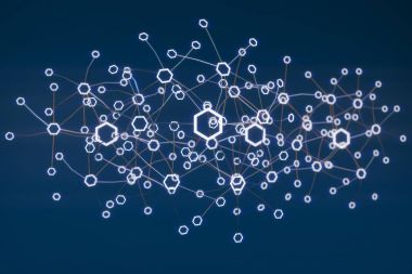 Blockchain ağ kavramı. 3D çizim