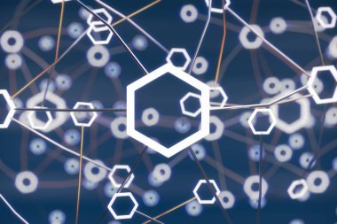 Blockchain ağ kavramı. 3D çizim