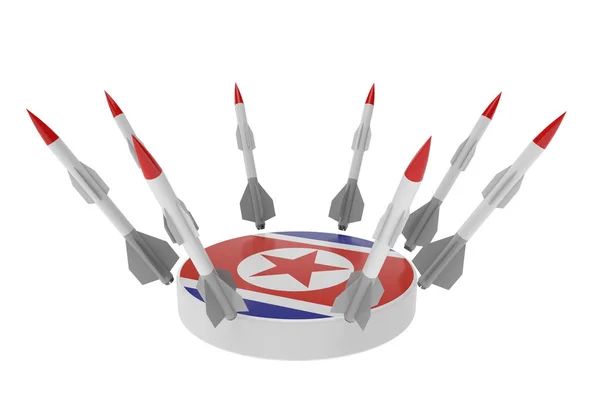 Fusée sur fond de drapeau de la Corée du Nord — Photo