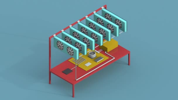 Extraction de crypto-monnaies. Ferme isométrique à partir de cartes vidéo. Bouclée .
