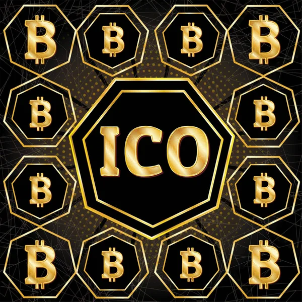 Projekt koncepcyjny ICO i Bitcoin — Wektor stockowy