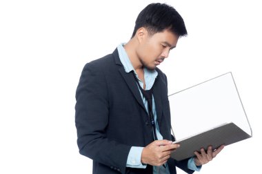 Beyaz arka planda duygusal bir iş adamı.