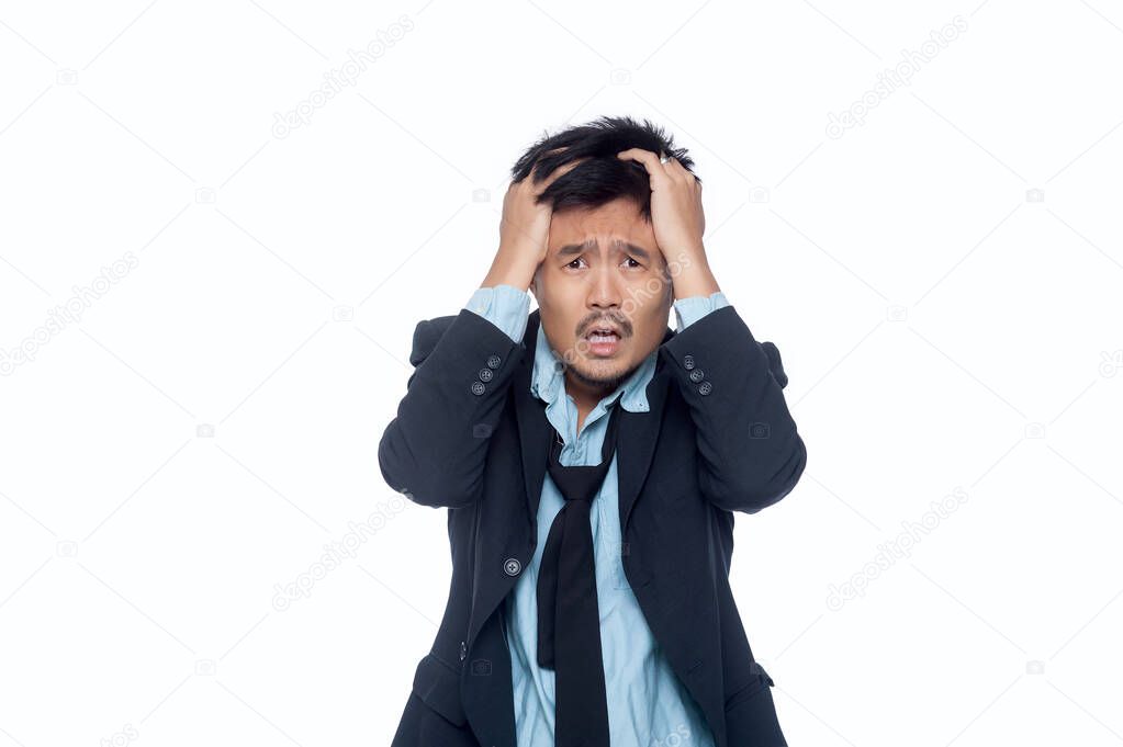 An emotional business man on white background