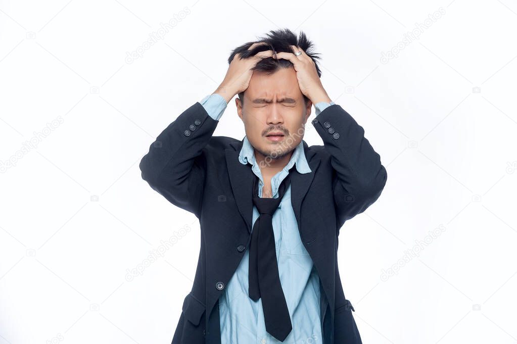 An emotional business man on white background