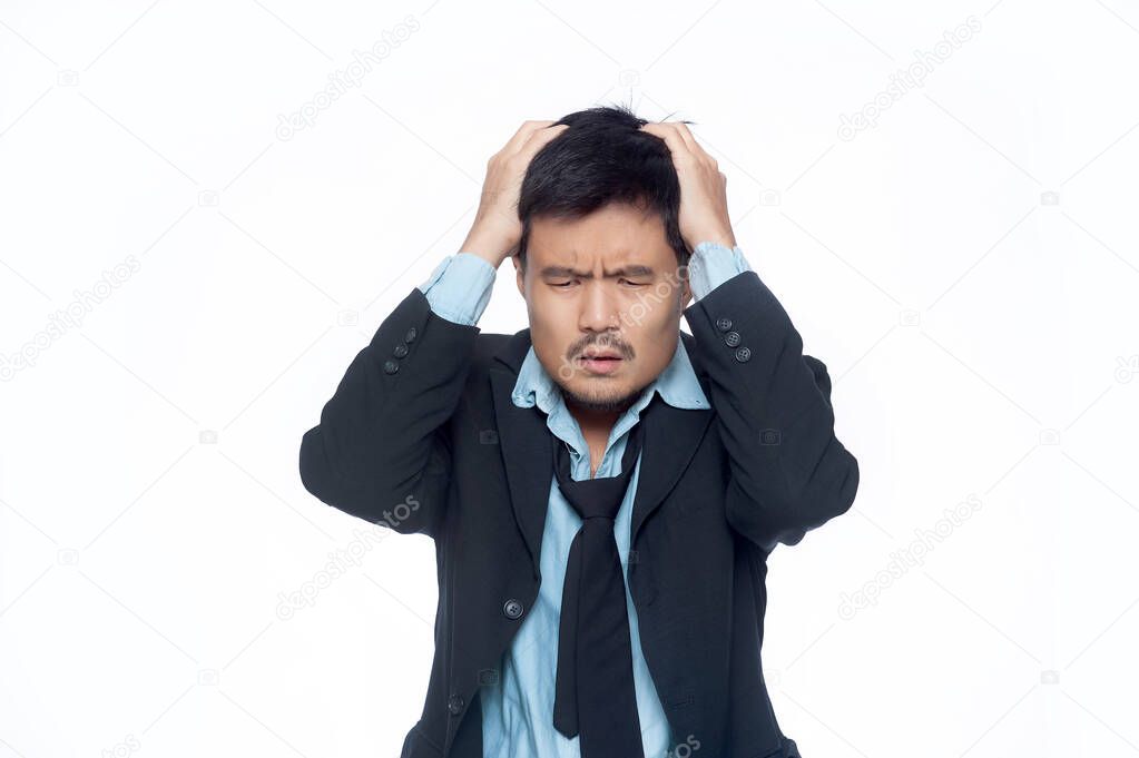 An emotional business man on white background
