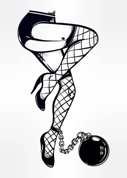 Download Female legs in stockings with ball and chain. — Stock ...