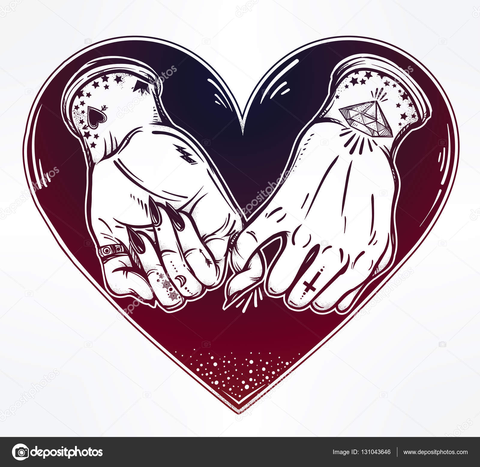 Promessa di Pinky mano che tiene dentro il cuore Le mani sono tatuate Ghetto e gotico stile ispirato Illustrazione vettoriale isolato Disegno del