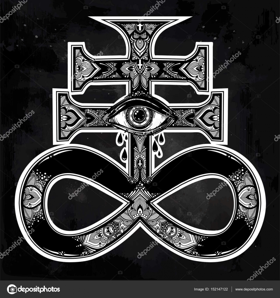 the satanic cross with evil eye demon leviathan u2014 stock vector the satanic cross with evil eye demon leviathan u2014 stock vector