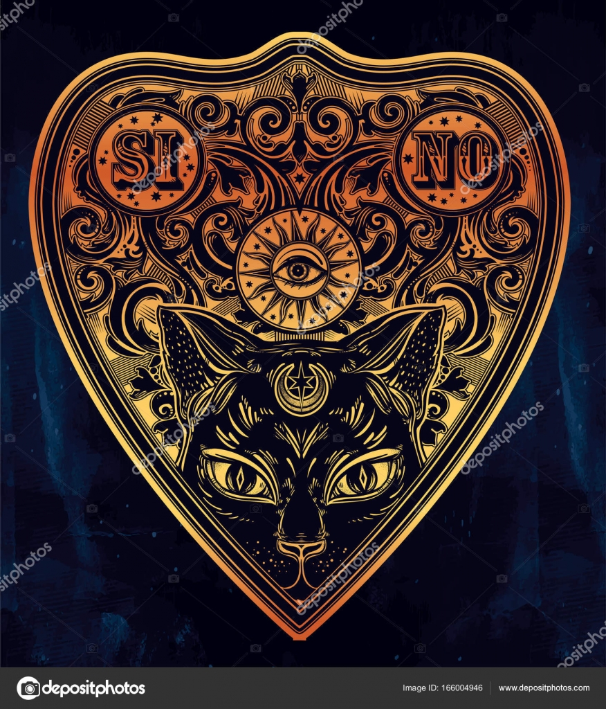 vintage magic ouija board oracle with black cat u2014 stock vector vintage magic ouija board oracle with black cat u2014 stock vector
