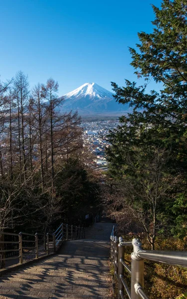 Monte Fuji Cênica Escada Para Templo Chureito Foco Seletivo Monte — Fotografia de Stock