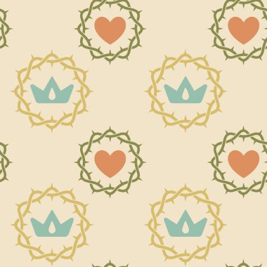 Hıristiyan sembolleri ile renkli seamless modeli. İncil, kilise ve dini öğeleri.