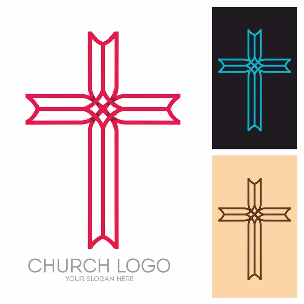 Logo van de kerk. Christelijke symbolen. Het Kruis van Jezus Christus. — Stockvector