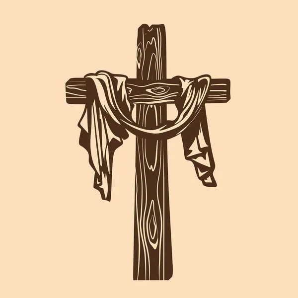 Hand-drawn cross of Jesus with drapery — Stock Vector