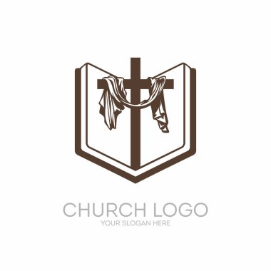 Kilise logosunu görmeniz gerekir. Hıristiyan sembolleri. İncil, kutsal kitap, İsa'nın haç.
