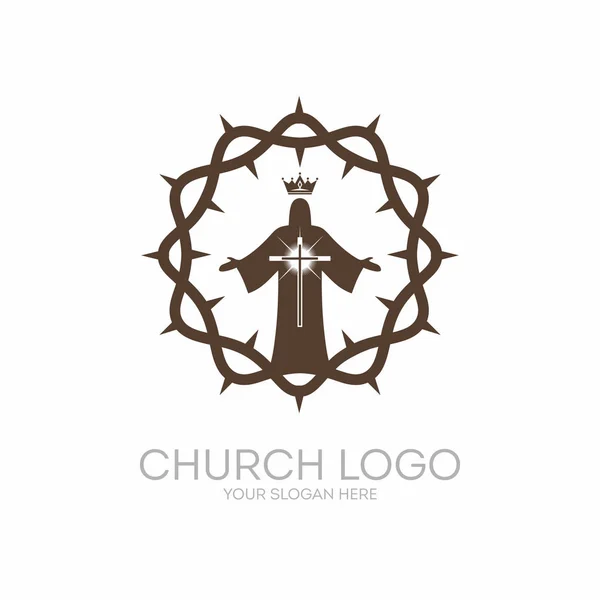 Logo de la iglesia. Símbolos cristianos. Corona de espinas, el Salvador y Rey, Jesucristo . — Archivo Imágenes Vectoriales