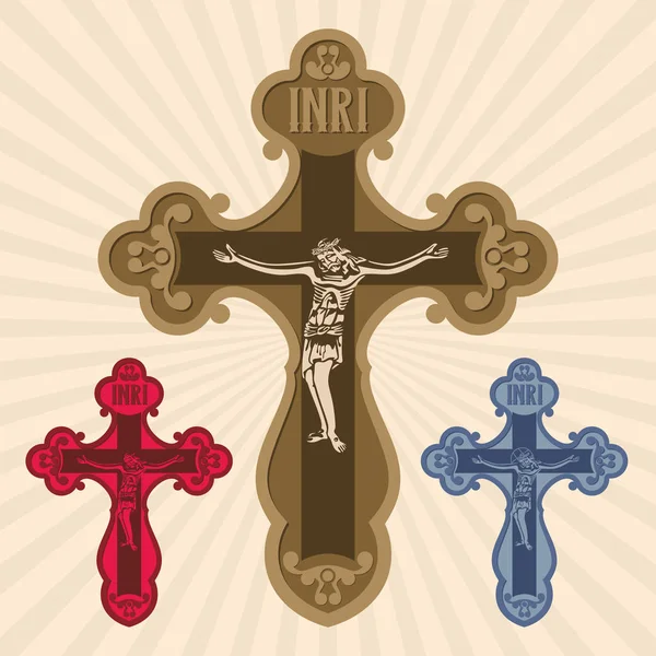 La croix avec la crucifixion du Seigneur et Sauveur Jésus Christ — Image vectorielle