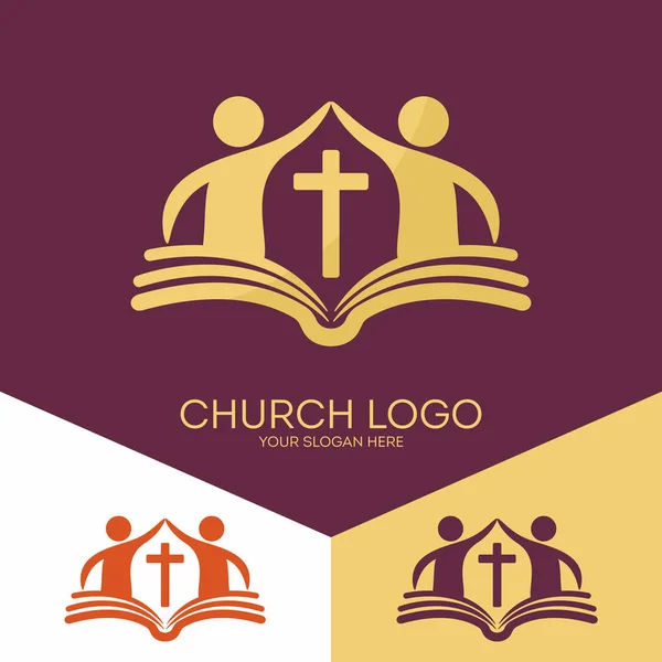 Церква логотип. Християнські символи. Церква на основі Біблійна основа і любов Господа Ісуса Христа — стоковий вектор