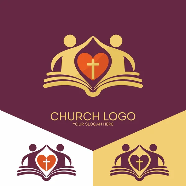 Church logo. Christian symbols. The church is based on the biblical basis and love the Lord Jesus Christ — Stock Vector