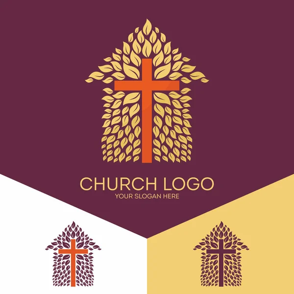 교회 로고입니다. 기독교 기호입니다. 예 수 그리스도의 피는 교회 십자가 — 스톡 벡터