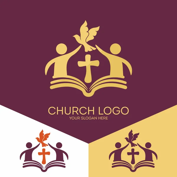 Logotipo da igreja. Símbolos cristãos. Igreja de Deus, fiel ao Senhor Jesus Cristo. Bíblia - o fundamento da fé . —  Vetores de Stock