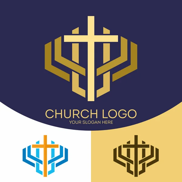 Church logo. Christian symbols. The Cross of Jesus Christ - a symbol of death and resurrection of the Lord. — Stock Vector