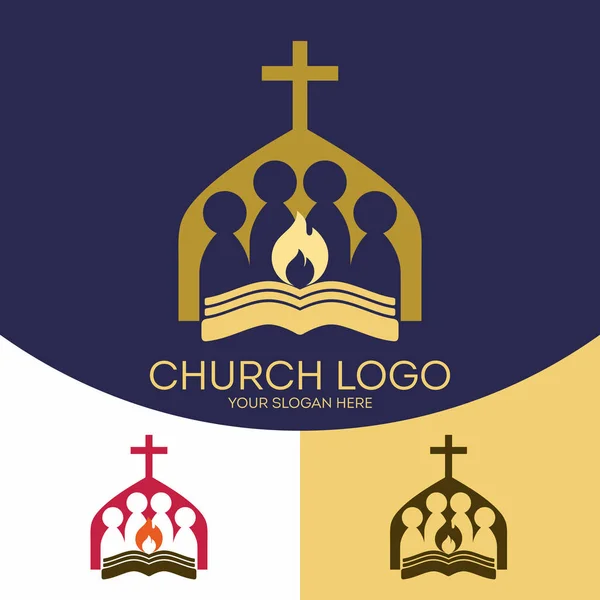 Logo van de kerk. Christelijke symbolen. Gelovigen in de Lord Jezus Christus en de Heilige Bijbel. — Stockvector