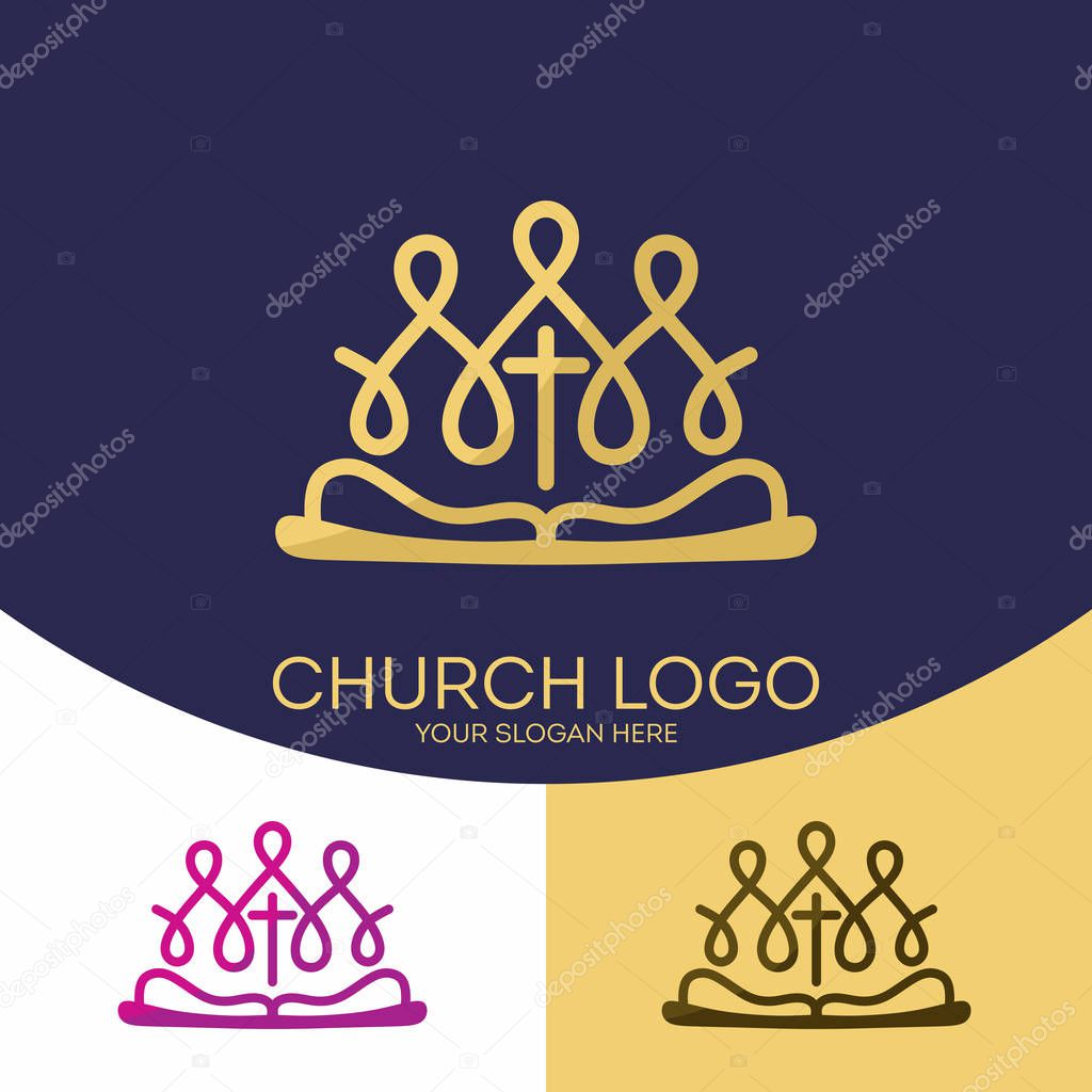 Church logo. Christian symbols. Christian symbols. Believers in the Lord Jesus Christ and the Holy Bible.