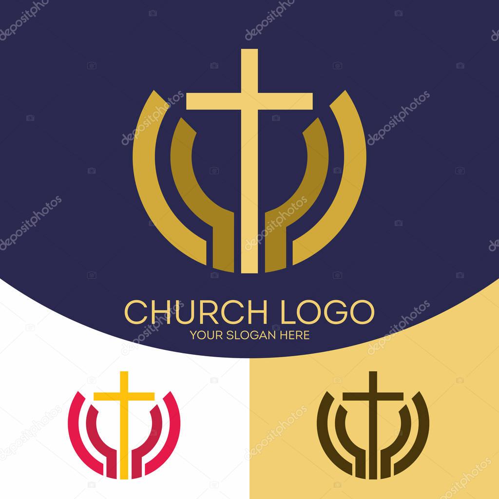 Church logo. Christian symbols. The cross of Jesus Christ, and graphic elements