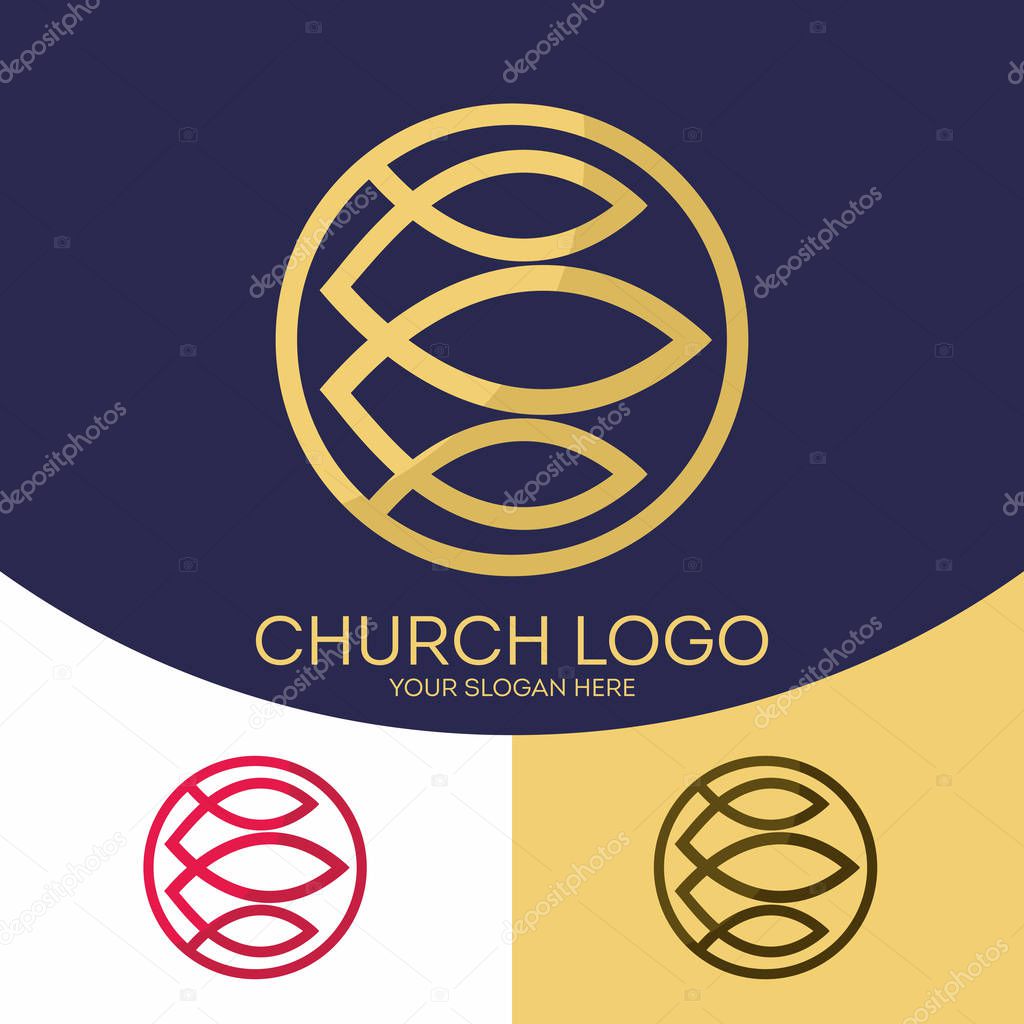 Church logo. Christian symbols. Fish - a symbol of Jesus Christ and those who believe in the Father and Son and Holy Spirit