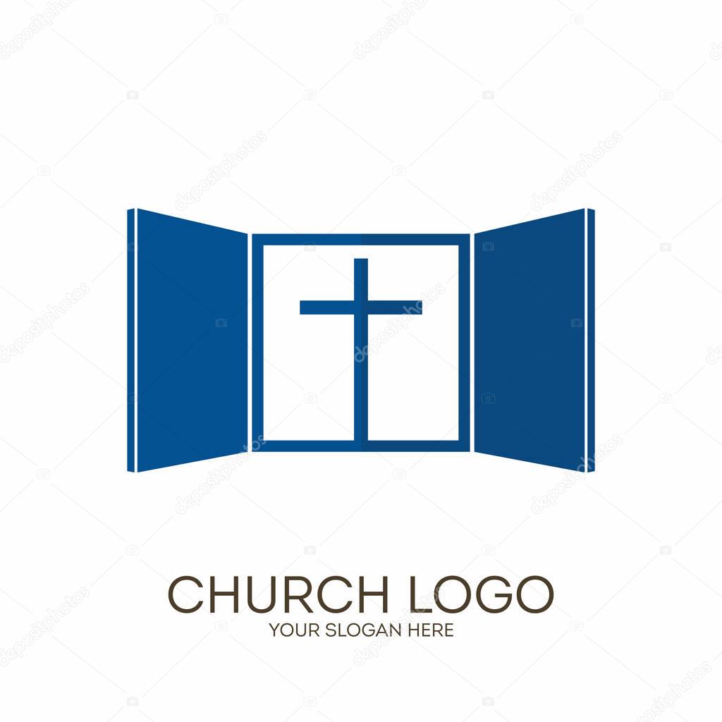 Church logo. Christian symbols. God gives us a window into the world of the Lord Jesus Christ, in the heavenly abode.
