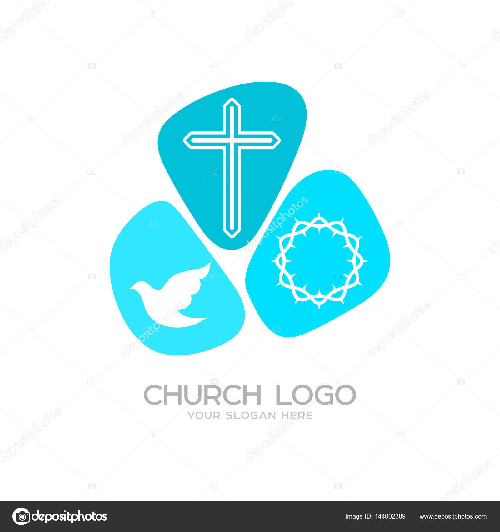 Church logo. Christian symbols. The cross of Jesus Christ, a dove - the ...