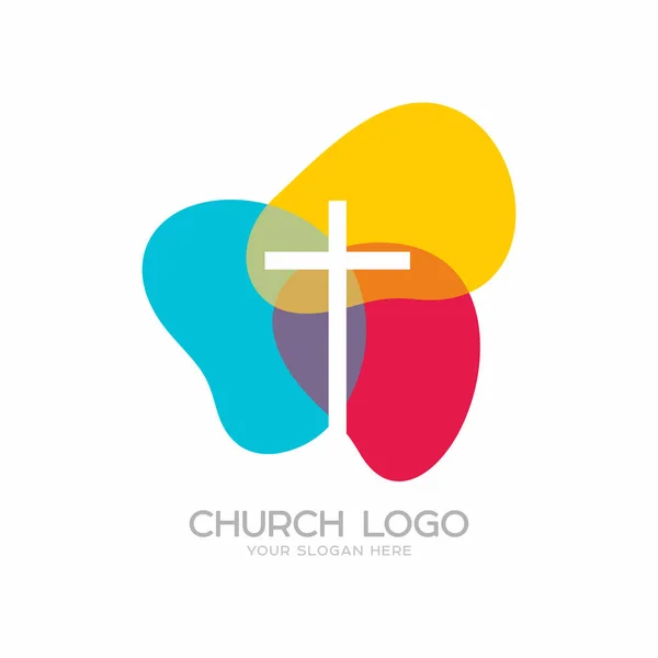 Logo van de kerk. Christelijke symbolen. Het Kruis van Jezus Christus. — Stockvector