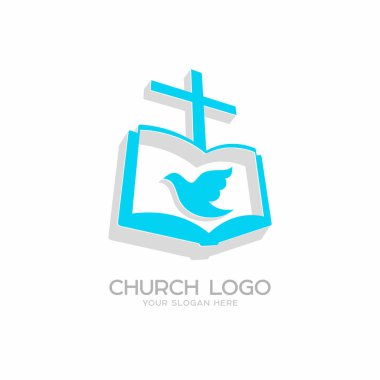Kilise logosunu görmeniz gerekir. Hıristiyan sembolleri. Gospel, İsa'nın haç ve güvercin - kutsal ruh.